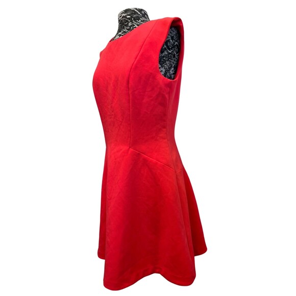 H&M Dress Scuba Short Sleeveless Pink Neon Fit Flare Drop Waist Peplum Zipper 14 - Picture 15 of 16